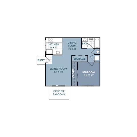 Floor plan for 1 bed, 1 bath, 660 sqft